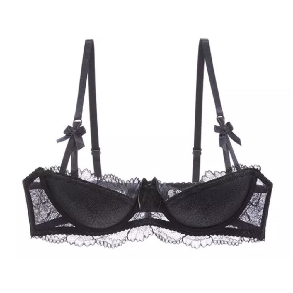 Luxe Black French Lace Half Cup Demi Padded Bra